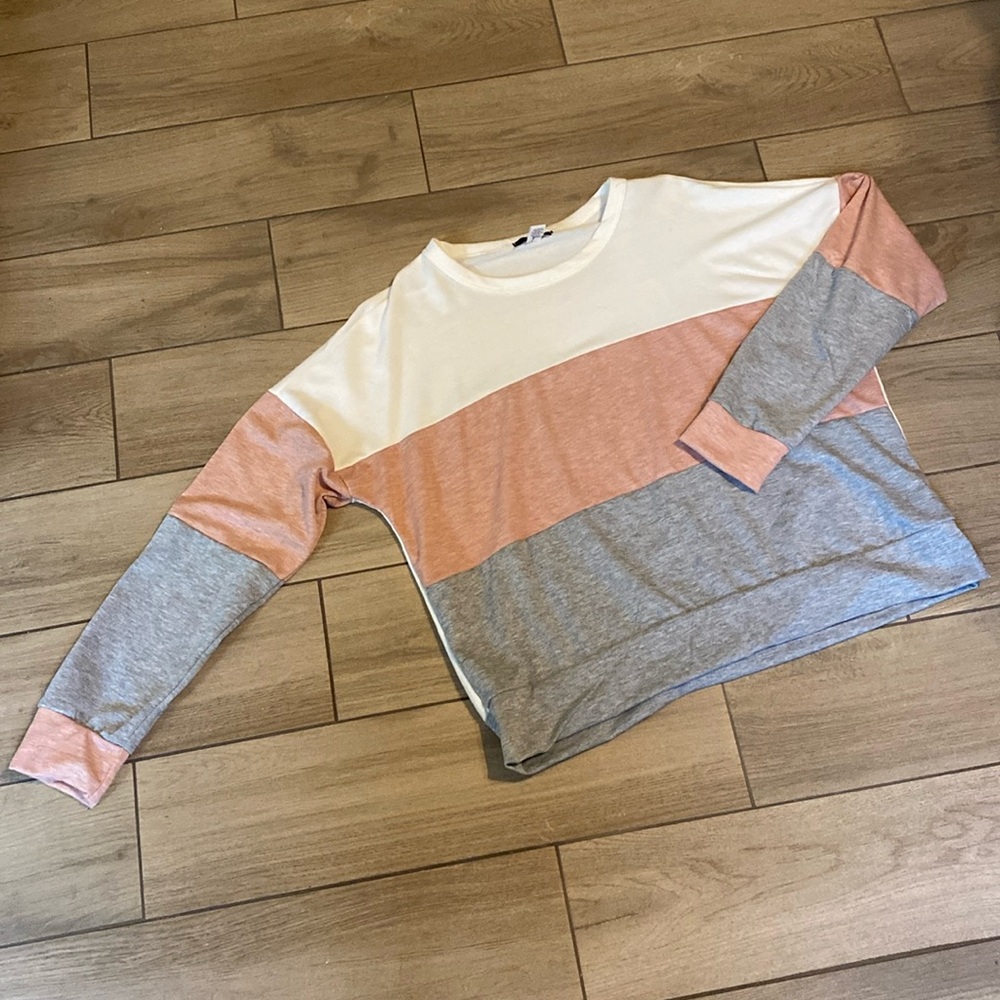 White, Lt. Pink and Gray Long Sleeved Shirt